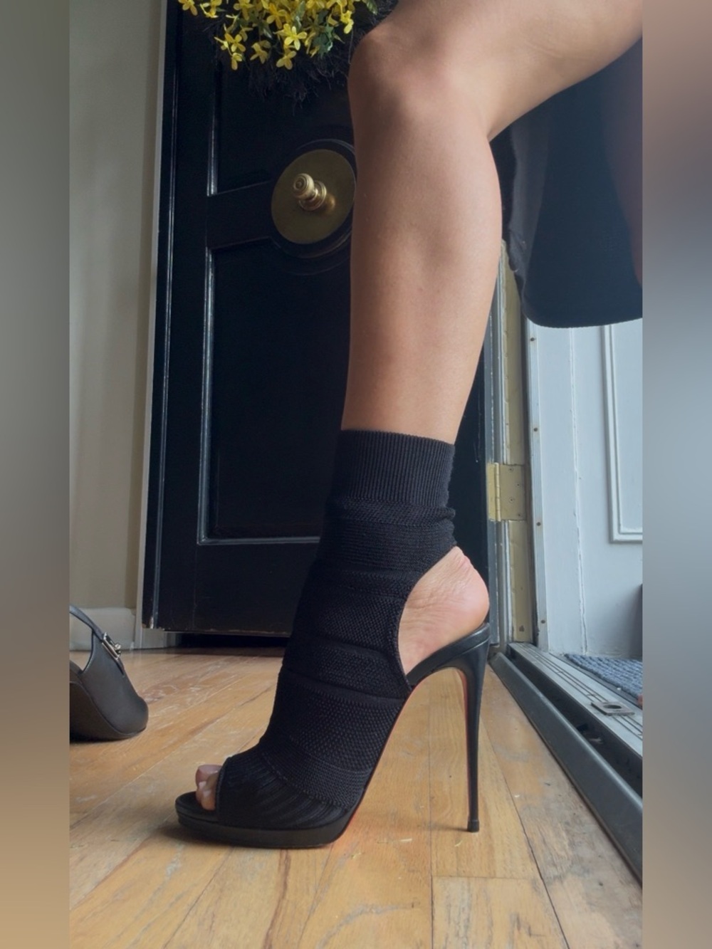 Christian Louboutin Black Open-Toe Sock Stiletto Heels